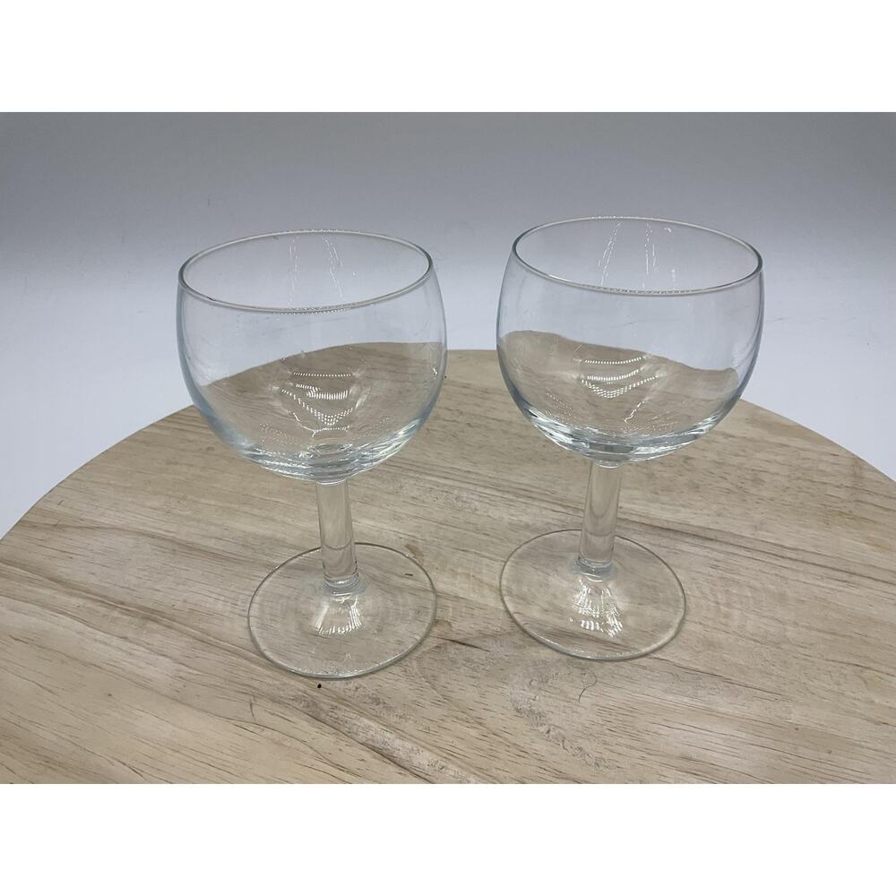 Clear Glass Wine Goblets Set Of 2 Small Round Stemware‎ Drinking Glasses Kitchen